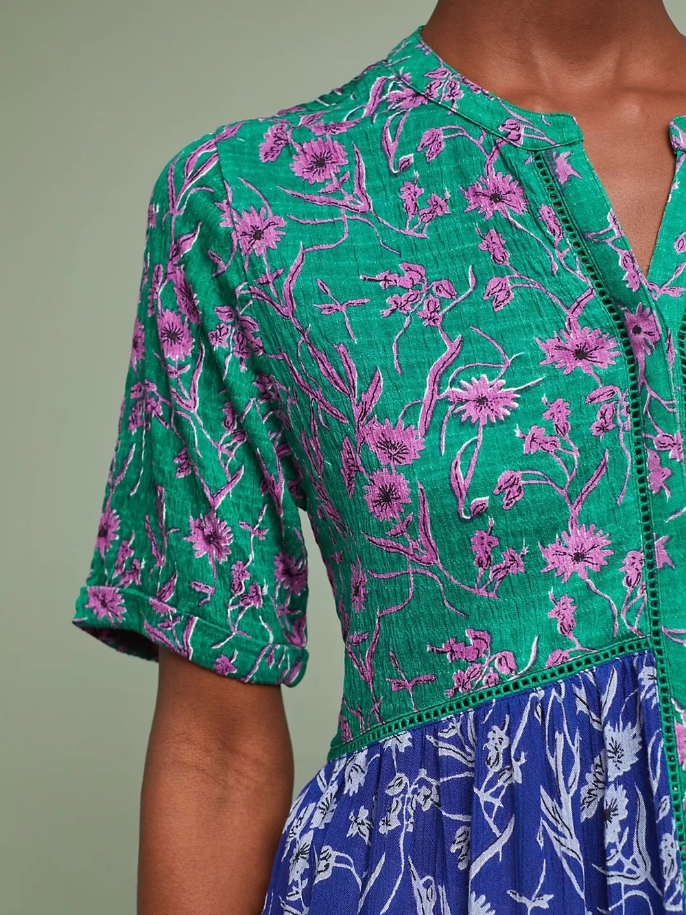 Anthropologie Akemi + Kin Veria Tunic in Green & Blue Floral Print, SZ S - Picture 2 of 10
